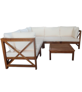 Набор садовой мебели из акации, 2 предмета, угловой диван и стол, TP6004.1.3